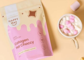 Happy Way’s functional hot chocolate mixes white chocolate and caramel for its second flavor