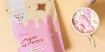 Happy Way’s functional hot chocolate mixes white chocolate and caramel for its second flavor